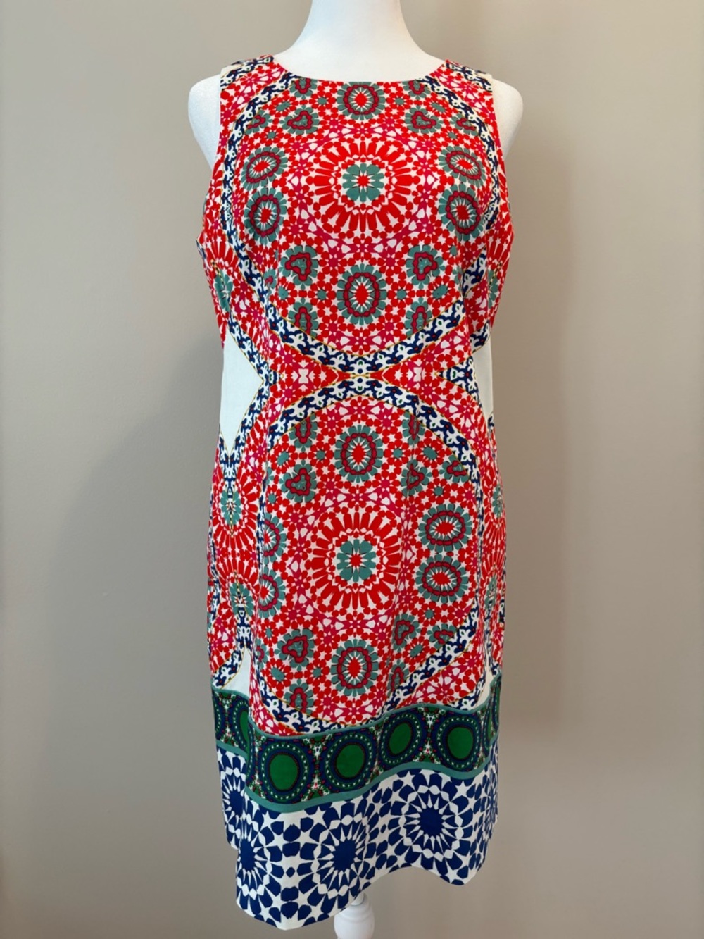 London Times Sleeveless Dress NWOT Womens 8 Red/Blue/Green/Yellow/White